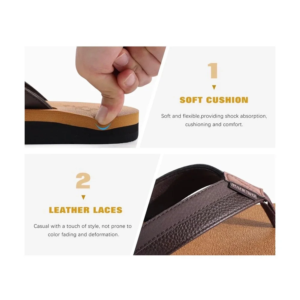 Kuailu Mens Flip Flops Brown Orthopedic Arch Support Yoga Foam Sandals NWOT